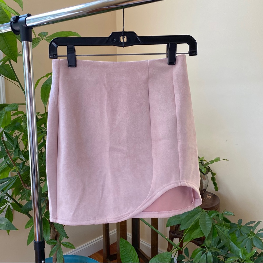 Pink Asymmetrical Mini Pencil Skirt